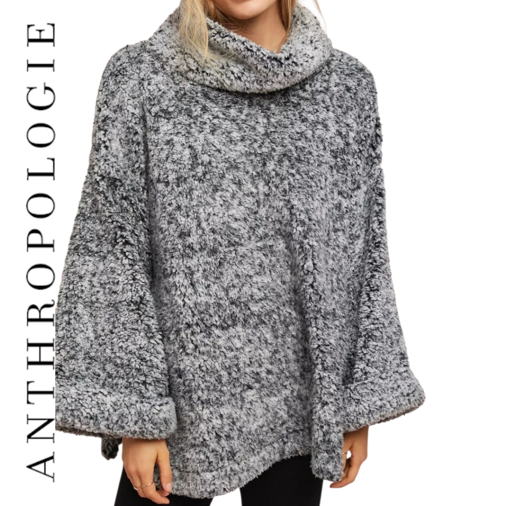 Anthropologie Sunday In Brooklyn Oversized Black Gray Cowl Neck Pullover Sweater